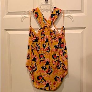 Maeve Anthropologie sz. Med bright lemon yellow halter w/ floral print.No flaws